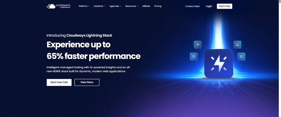 The Cloudways platform homepage — the product being reviewed